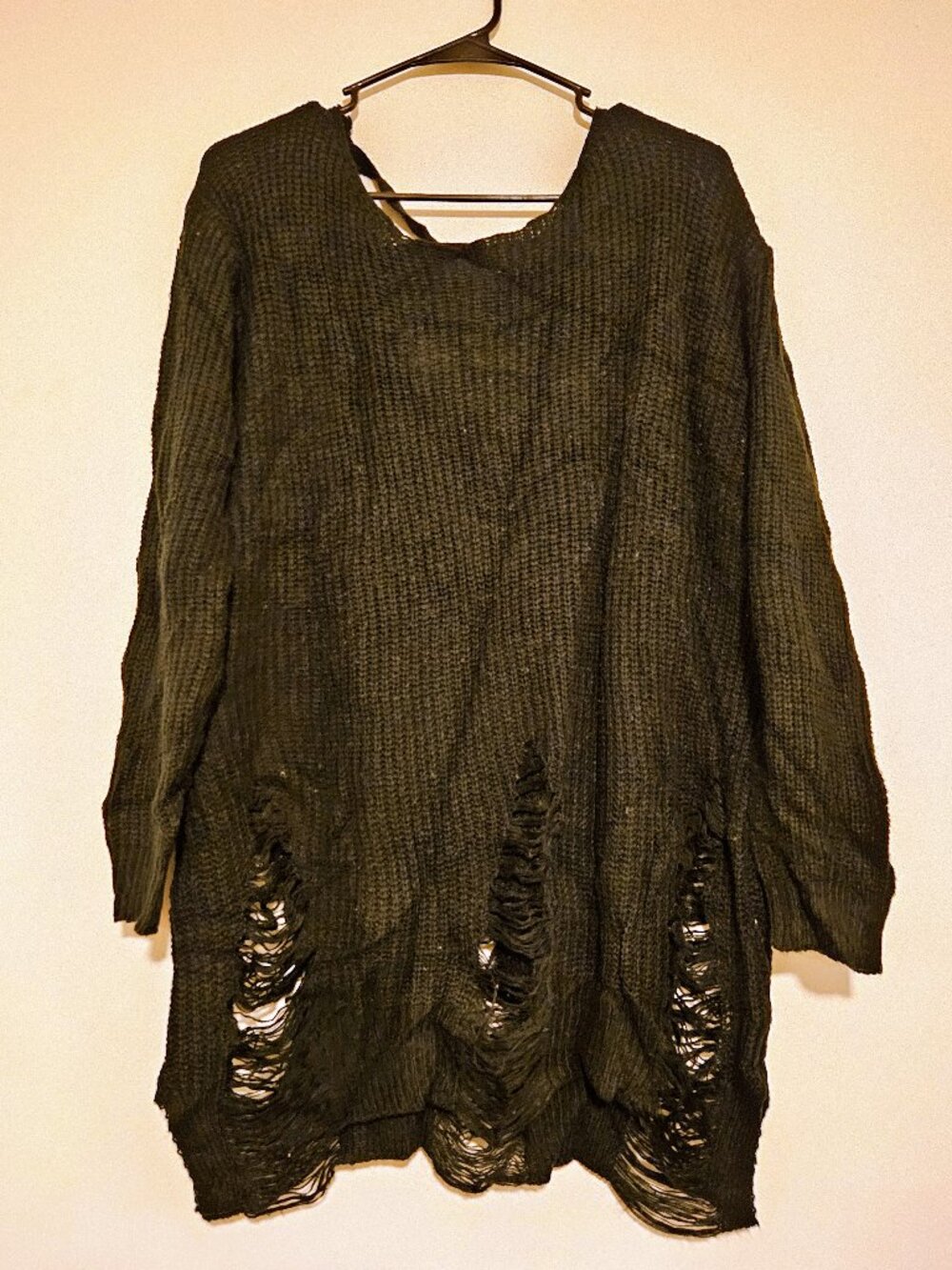 Touch Me 2X Black Distressed Shredded Knit Sweater Tunic Plus Size